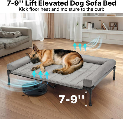 Veehoo Cooling Elevated Dog Bed Add Removable Waterproof Bolster Cushion Mat, Raised Pet Cot with