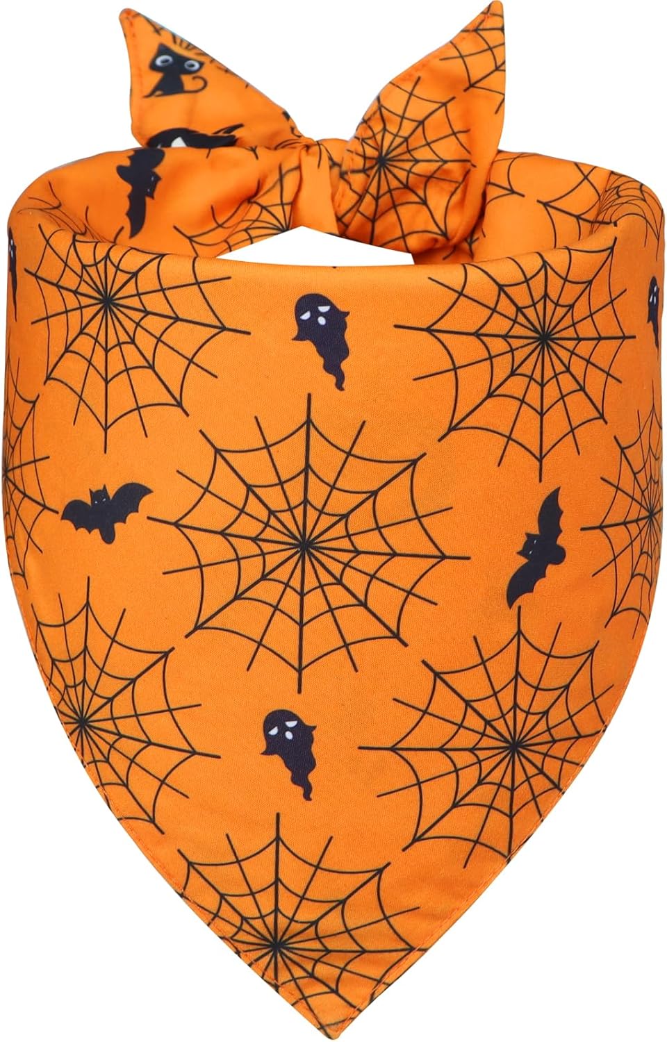 Halloween Dog Bandana for X-Large Dogs - Reversible Orange Jack-o-Lantern & Spiderweb Print Scarf