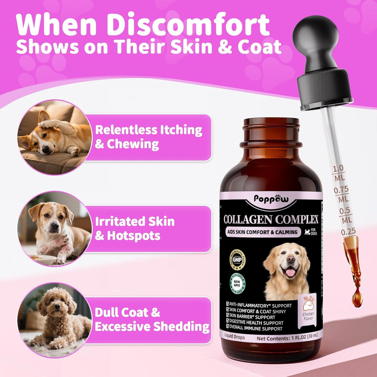 Liquid Collagen for Dogs Skin Comfort & Calming, Dog Itch Relief & Anti-Scratching & Coat