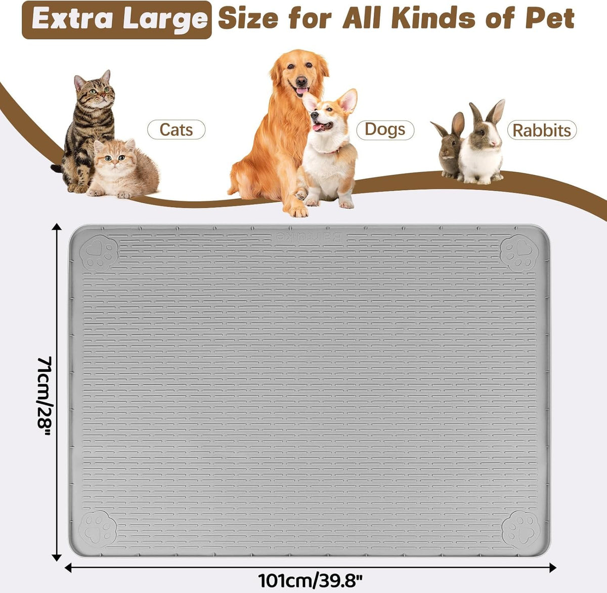 Cat Food Mat, 40" x 28" Extra Large Silicone Pet Feeding Mat with Raised Edge Pet Placemat for Food