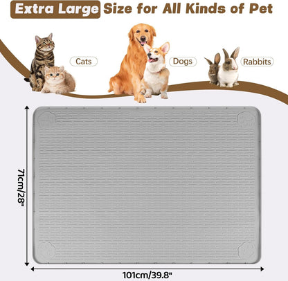 Cat Food Mat, 40" x 28" Extra Large Silicone Pet Feeding Mat with Raised Edge Pet Placemat for Food