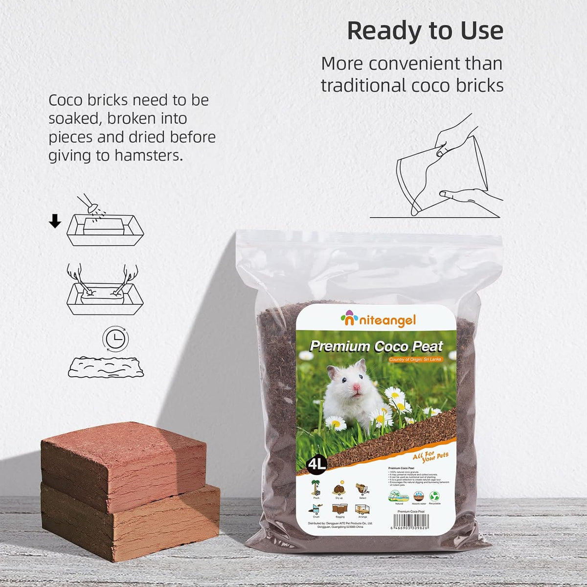 Niteangel Natural Coco/Cork Hamster Bedding Pet Litter for Dwarf Syrian Hamsters, Gerbils, mices