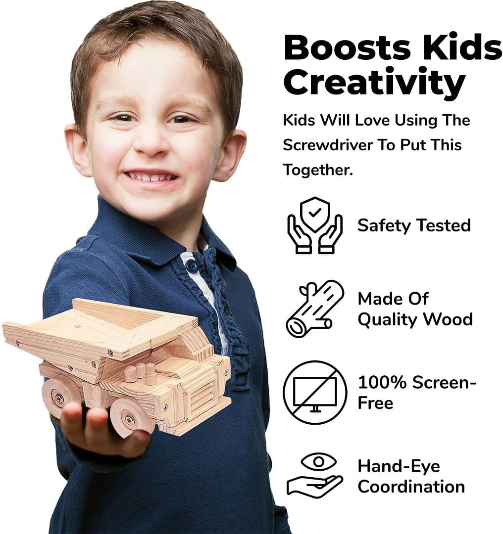 Kraftic Woodworking Building Kit for Kids and Adults, with 3 Educational DIY Carpentry Construction