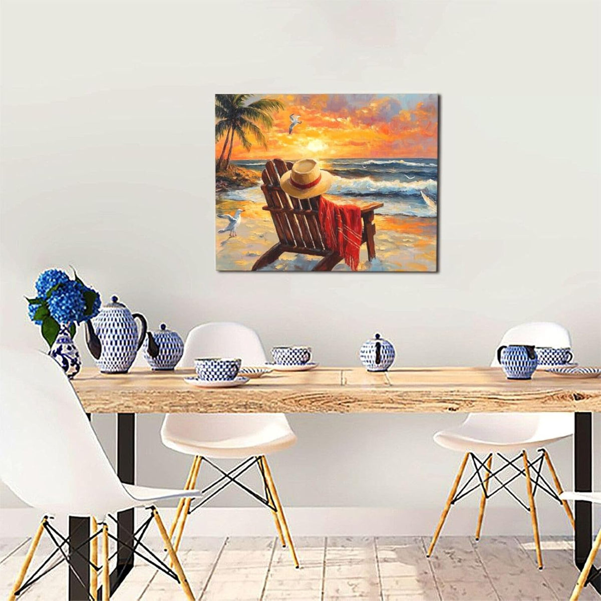 Beach Coastal Bathroom Pictures Wall Art, Seaside Ocean Bathroom Wall Decor, Sunrise Palm Framed