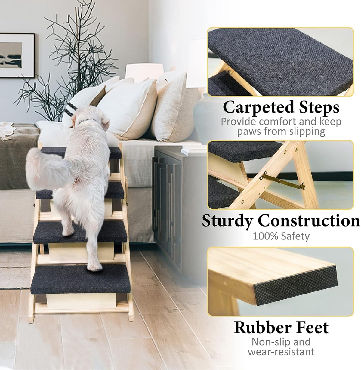 BRIKY 2-in-1 Dog Stairs/Ramp with 4 Steps, Foldable Dog Stairs for High Beds Cars Couch, Durable