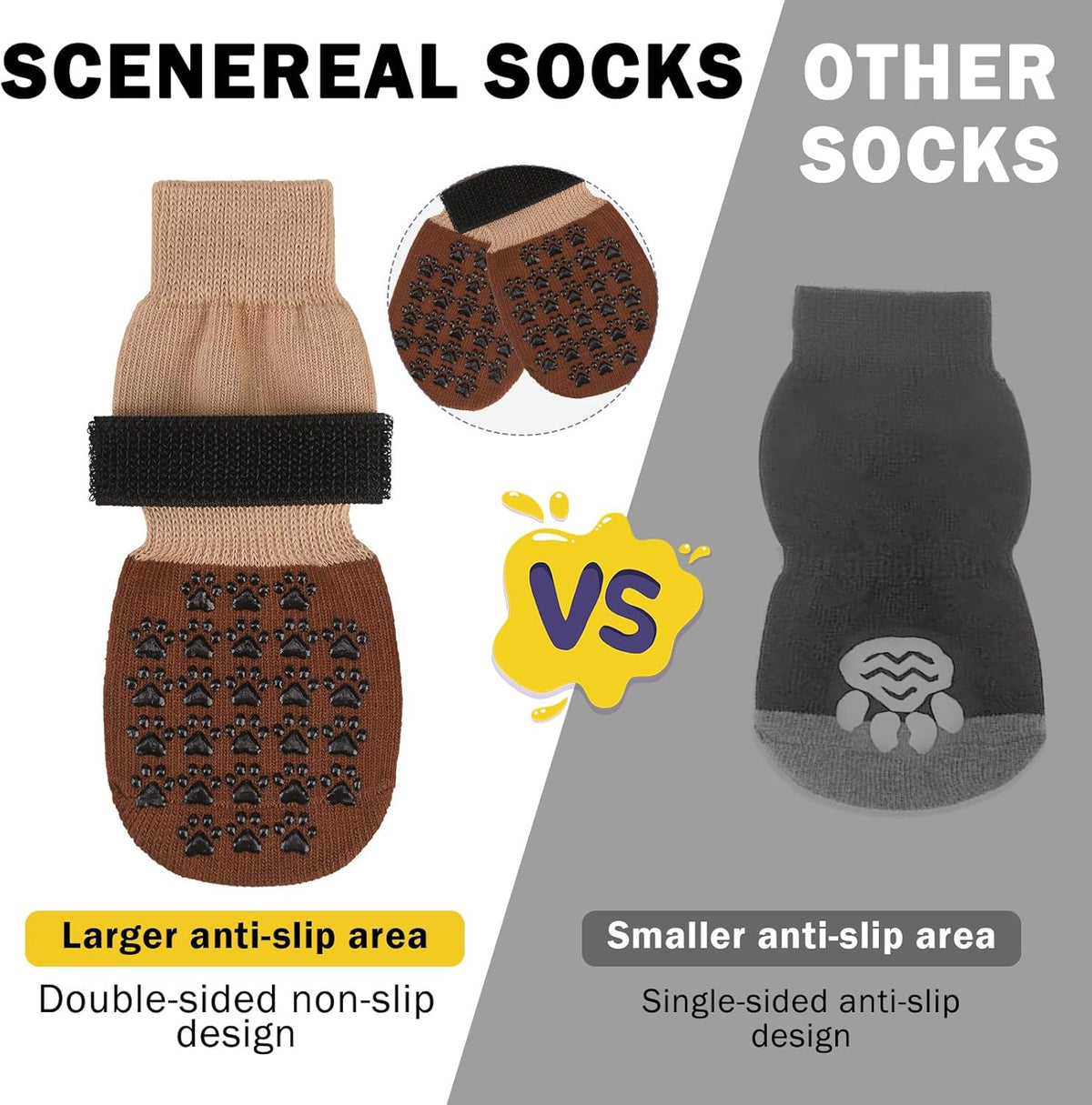 SCENEREAL Dog Socks to Prevent Licking Paws for Hardwood Floors Anti Slip, Dog Grippy Socks Shoes