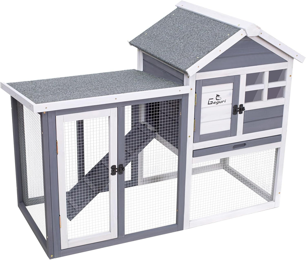 GEGURI Large Rabbit Hutch Indoor Outdoor Chicken Coop Wooden Bunny Cage with Waterproof Roof (48''L