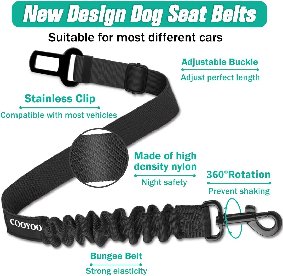 COOYOO Dog Seat Belt, Durability Retractable Dog Car Harness Adjustable Dog Seat Belt for Vehicle