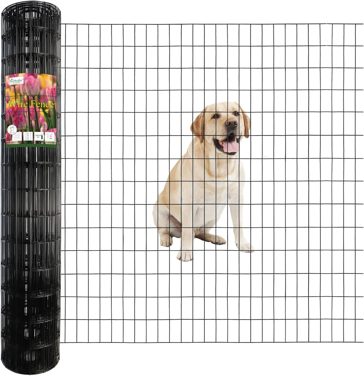Black PVC Coated Welded Wire Fence 56 Inch x 50 Foot, 2 Inch x 4 Inch 14GA, Garden Border Fencing