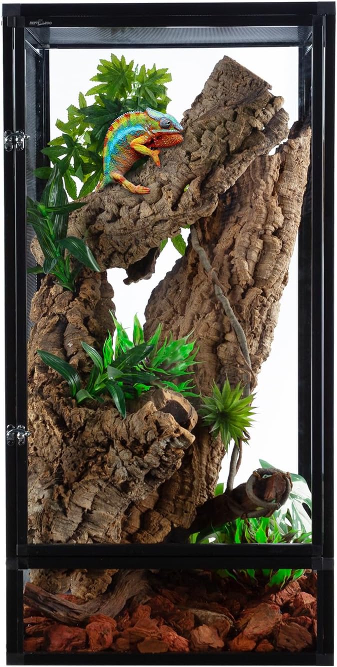 REPTI ZOO 18" x 18" x 36" Front Opening Chameleon Cage with 3-Sided Metal Mesh, 50 Gallon Screen