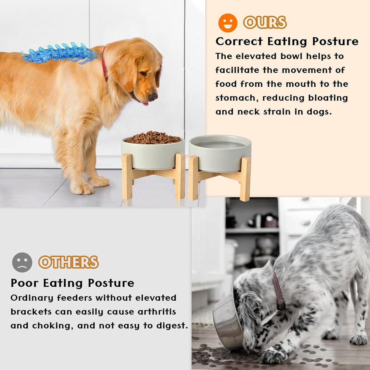 SPUNKYJUNKY Ceramic Elevated Dog Bowls 2 Pack - 5.1inch Raised Dog Bowls with Non-Slip Wooden Stand