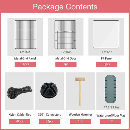 20 Panels Small Animal Playpen, 48" x 24" x 16" Pet Playpen with Waterproof Mat, C&C Cage for