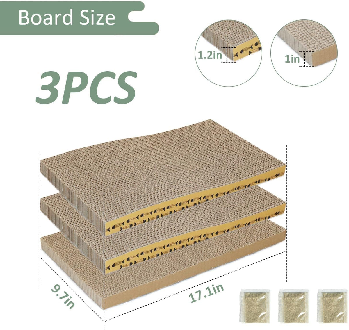 MECOOL Cat Scratching Board，3PC Scratch Pad with Box，Reversible Corrugated Scratcher Cardboard and