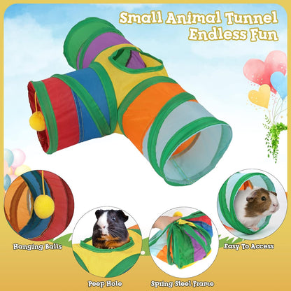 Rypet Guinea Pig Tunnel 3 Way Collapsible Small Pet Tunnels and Tubes with Interactive Ball for