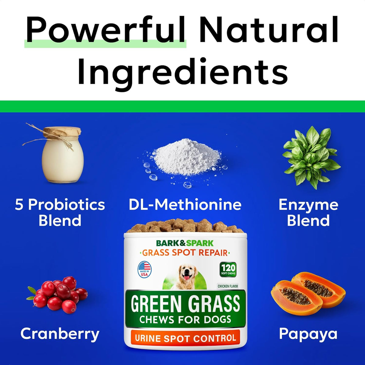 BARK&SPARK Green Grass Chews - Pee Grass Spot Saver Caused by Dog Urine - Urine Neutralizer for