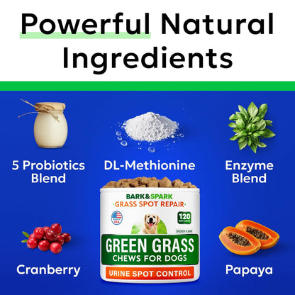 BARK&SPARK Green Grass Chews - Pee Grass Spot Saver Caused by Dog Urine - Urine Neutralizer for