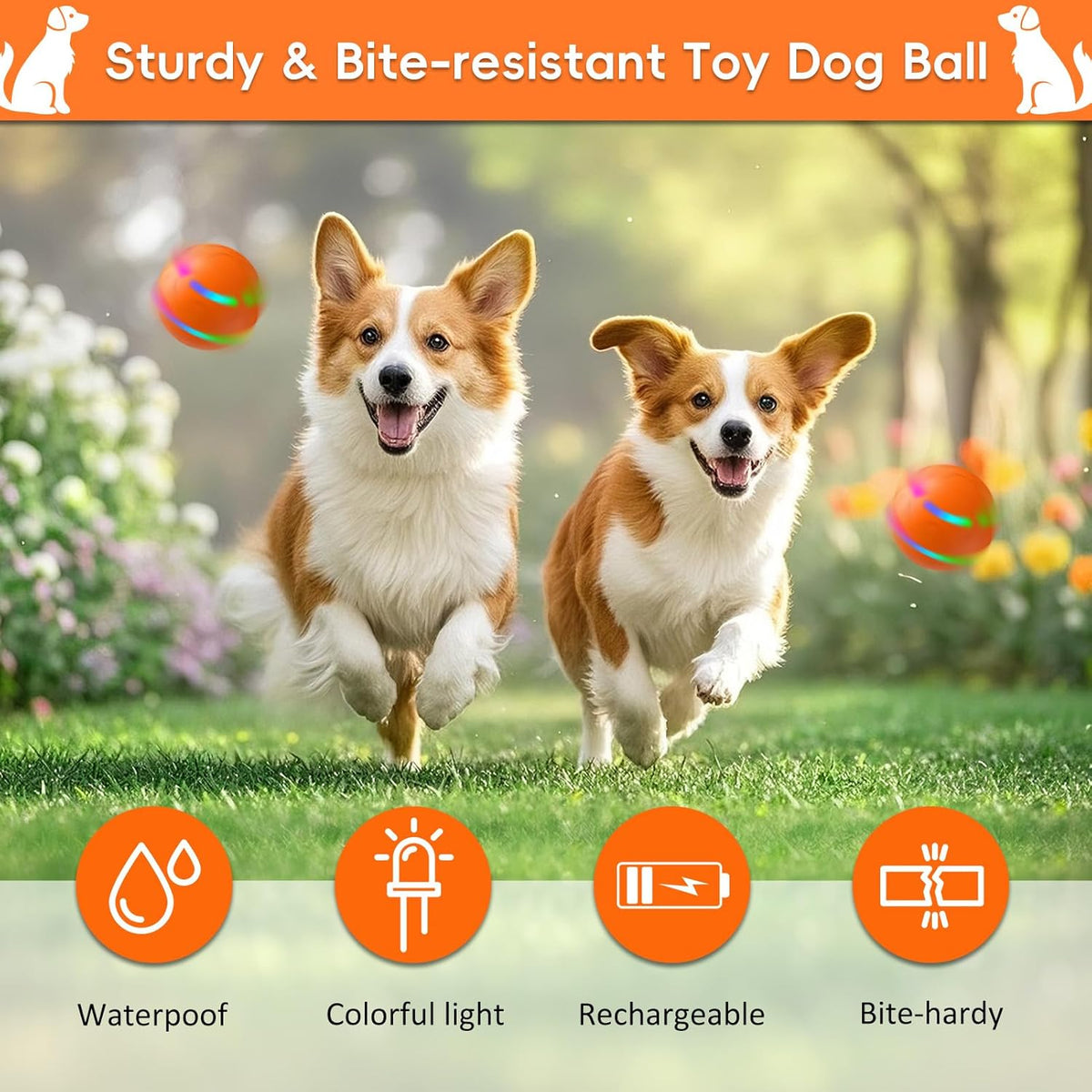 Smart Interactive Dog Ball, Interactive Dog Toys with Remote Control, Automatic Moving Pet Ball for