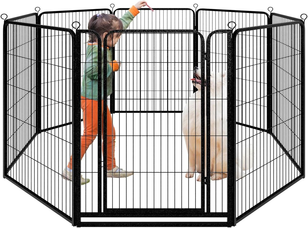 Dog Playpen Outdoor Extra Wide 8 Panels Heavy Duty Dog Fence 47" Height Anti-Rust with Doors