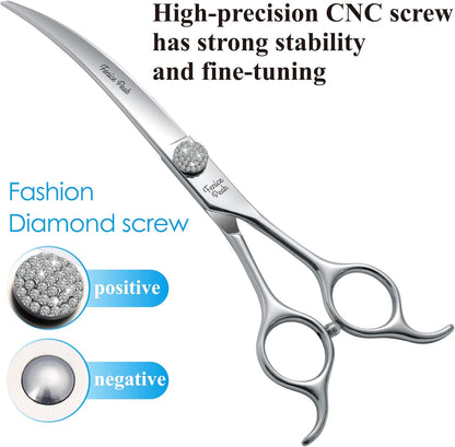 Fenice Peak 7.5‘’ Super Curved Dog Grooming Scissors with Jewelled Screw 440C Stainless Steel Pet
