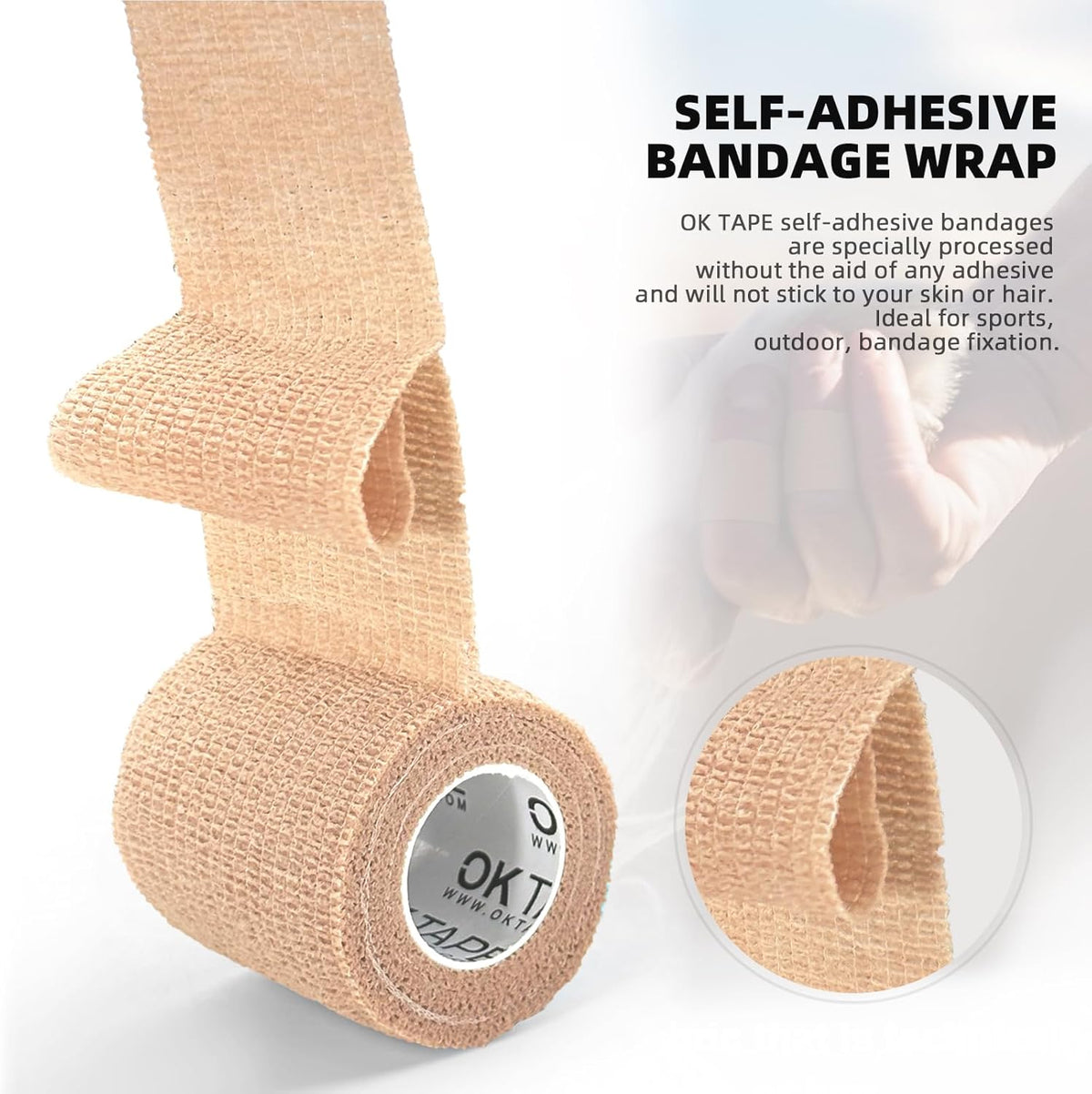 OK TAPE Self Adherent Cohesive Bandages Wrap - 12Packs, 3" x 5 Yards, Non-Woven Self Adhesive