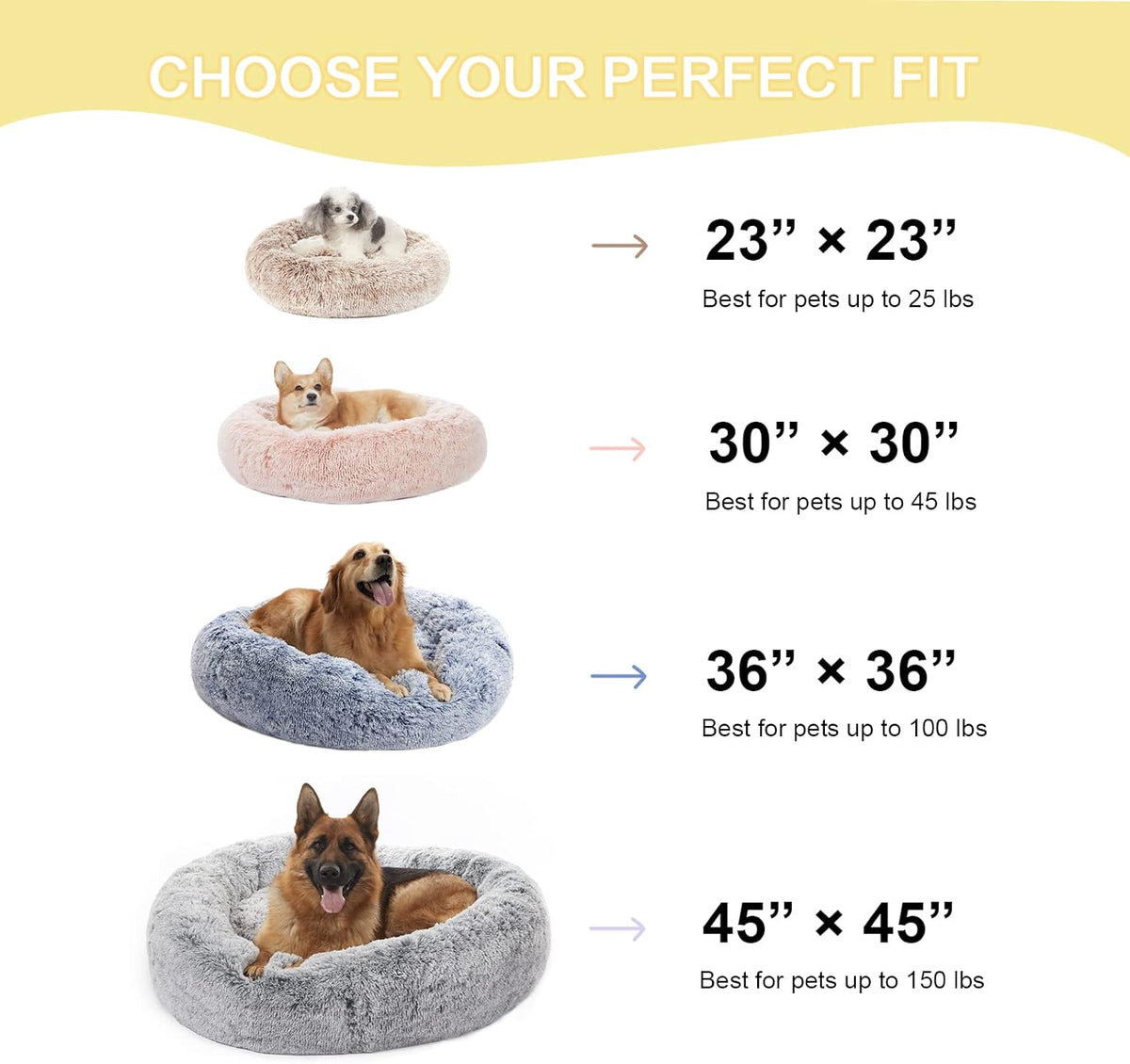 Bedfolks Calming Donut Dog Bed Cat Bed, 23 Inches Round Fluffy Dog Beds for Small Dogs, Machine