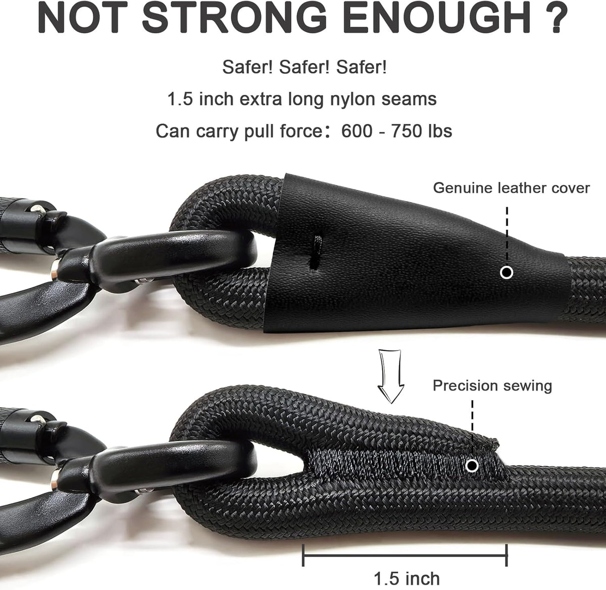 Rope Dog Leash with Two Handles, 6 Foot Heavy Duty Dog Leash with Aviation Aluminum Auto Locking