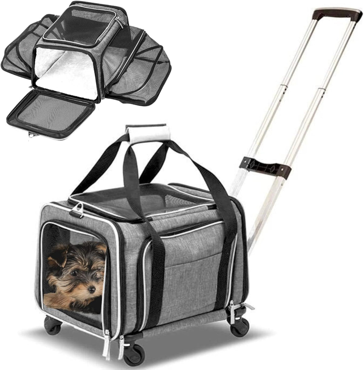 Airline Approved Expandable Premium Pet Carrier on Wheels- Two Sided Expandable Rolling Carrier