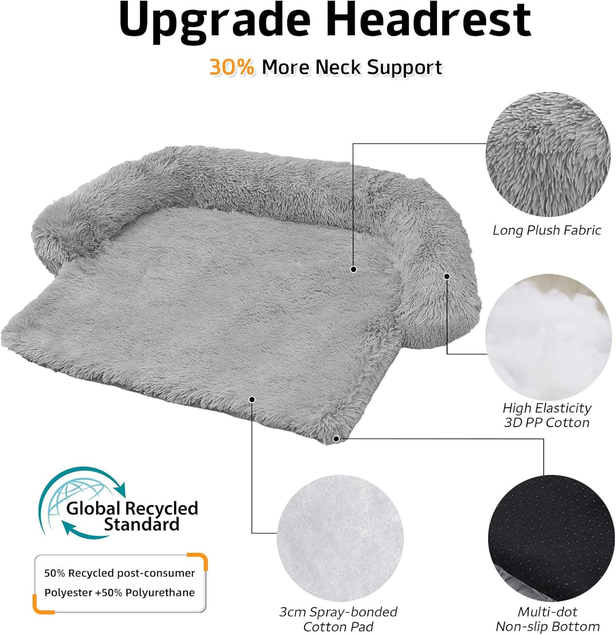 GGIB Calming Dog Bed Fluffy Plush Dog Mat for Furniture Protector with Removable Washable Cover for