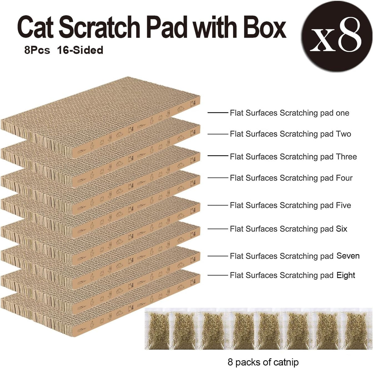 8 Packs in 1 Cat Scratch Pad, Cat Scratcher Cardboard,Reversible,Durable Recyclable Cardboard