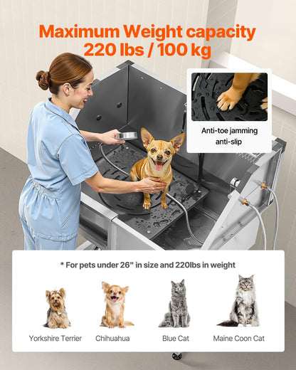 VEVOR Stainless Steel Dog Washing Station, 38 inch Pet Grooming Tub w/Storage Stairs, Faucet &