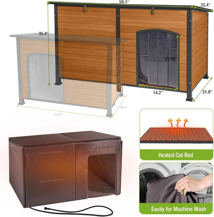 GUTINNEEN Heated Dog House Outdoor 59.1" Extra Large Dog Kennel with Metal Frame Insulated Dog