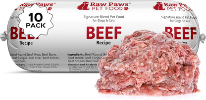 Raw Paws Signature Blend Pet Food for Dogs & Cats - Beef Recipe, 1-lb Rolls (10 Pack) - Fresh Pet