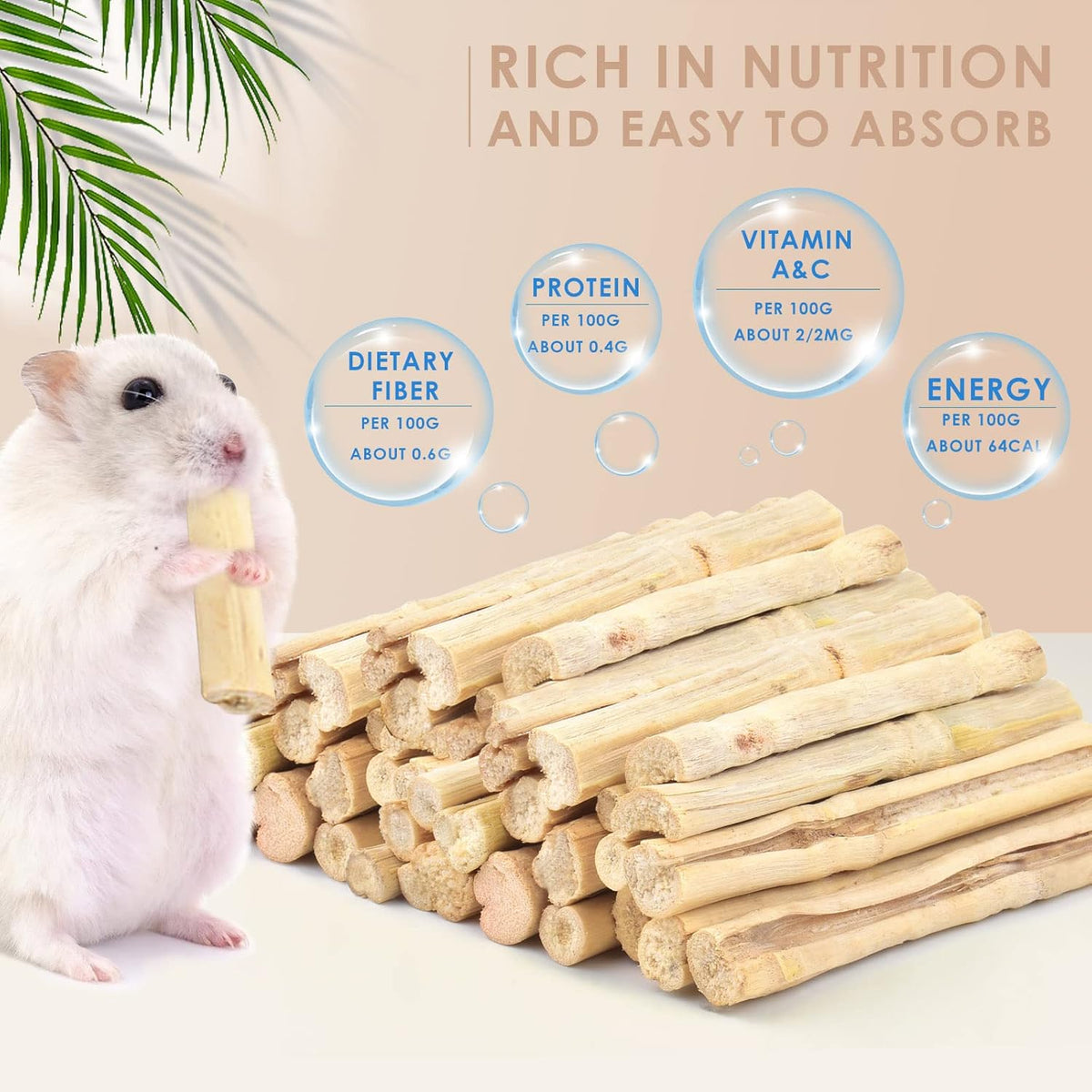 Bissap 700g/1.5Ib Sweet Bamboo Chew Sticks for Rabbits, Bunny Chewing Sticks for Rabbits Hamster