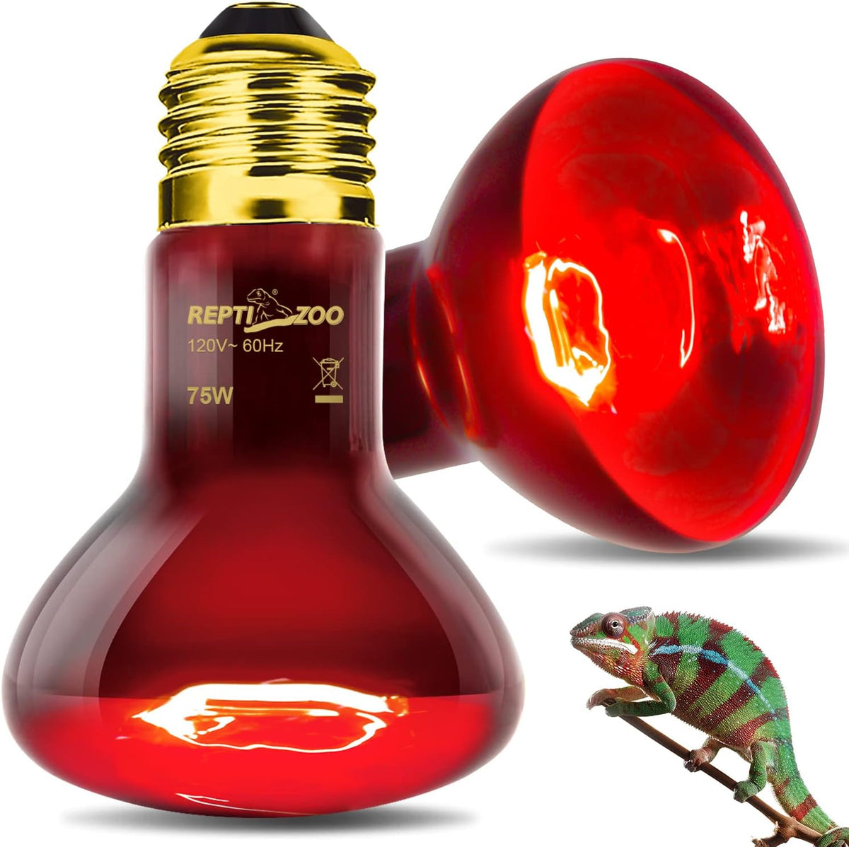 REPTI ZOO 75W Reptile Heat Lamp Bulb 2PCS Infrared Heat Emitter Red Heat Lamp for Reptile