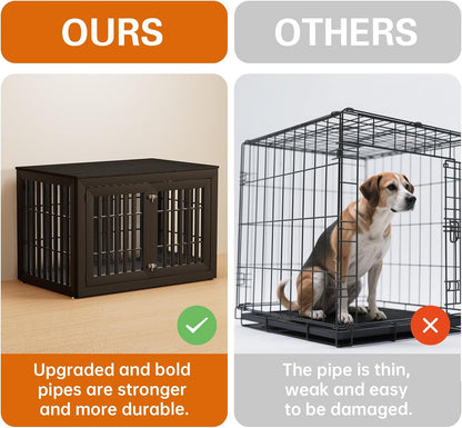 48" Heavy Duty Dog Crate Furniture for Small,Medium and Large Dogs,Rustic Wooden Dog Cage Kennel