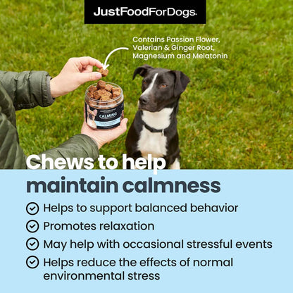 JustFoodForDogs Calming Supplement for Dogs Soft Chew to Support Stress and Anxiety, Melatonin