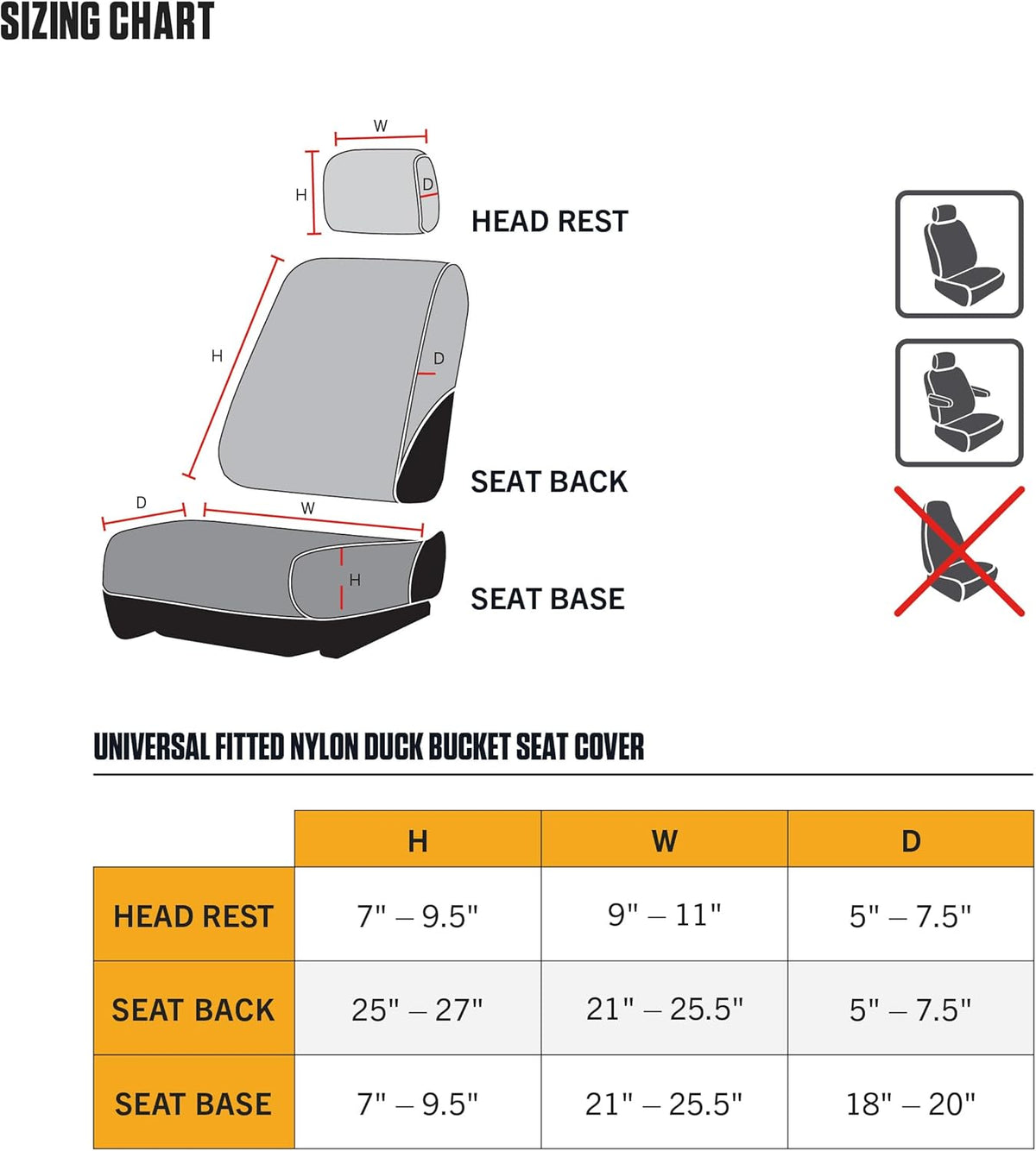 Carhartt Universal Nylon Duck Canvas Fitted Bucket Seat Cover, Durable Seat Protection with Rain