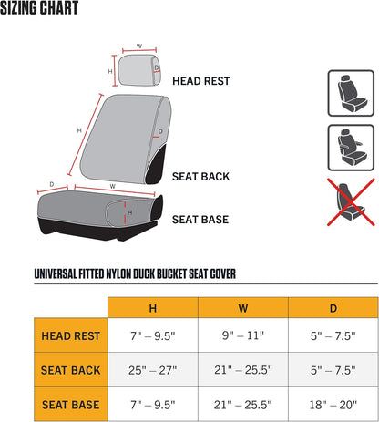 Carhartt Universal Nylon Duck Canvas Fitted Bucket Seat Cover, Durable Seat Protection with Rain