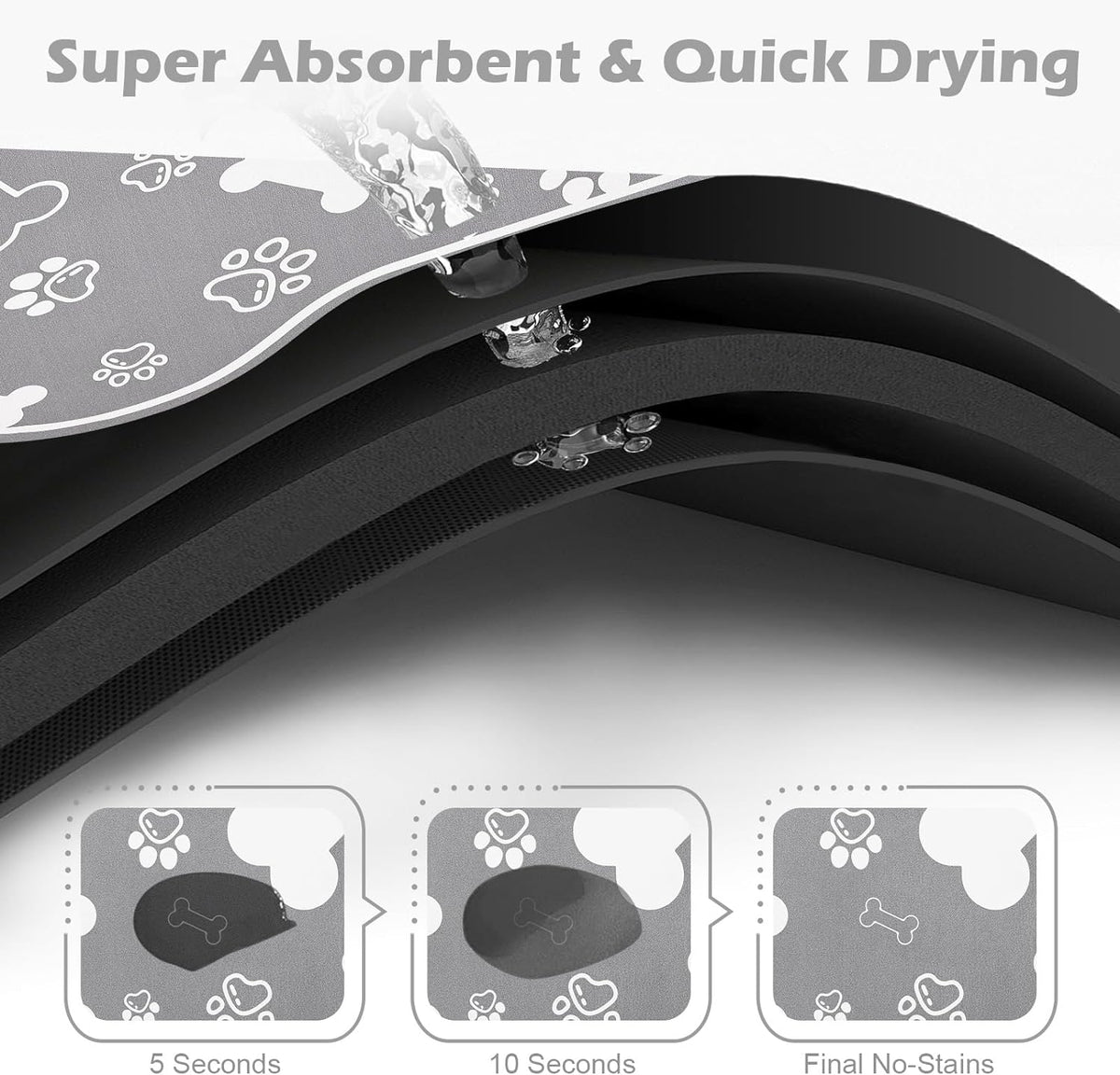 Dog Cat Food Mat,Rapid Absorbent Pet Feeding Mat, Bone Shaped Dog Placemat Water Bowl Mat with