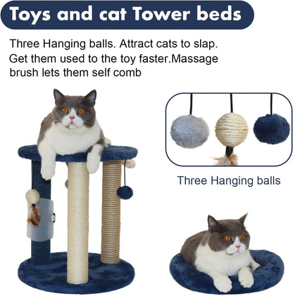 MECOOL Cat Scratching Post Tree with Tower Soft Bed.Natural Quality Sisal Carpet Jute Scratch Posts