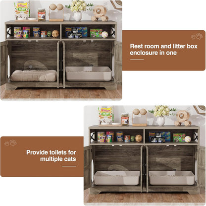 Cat Litter Box Enclosure for 2 Cats, 47" Hidden Litter Box Furniture Cat Washroom with Double Large