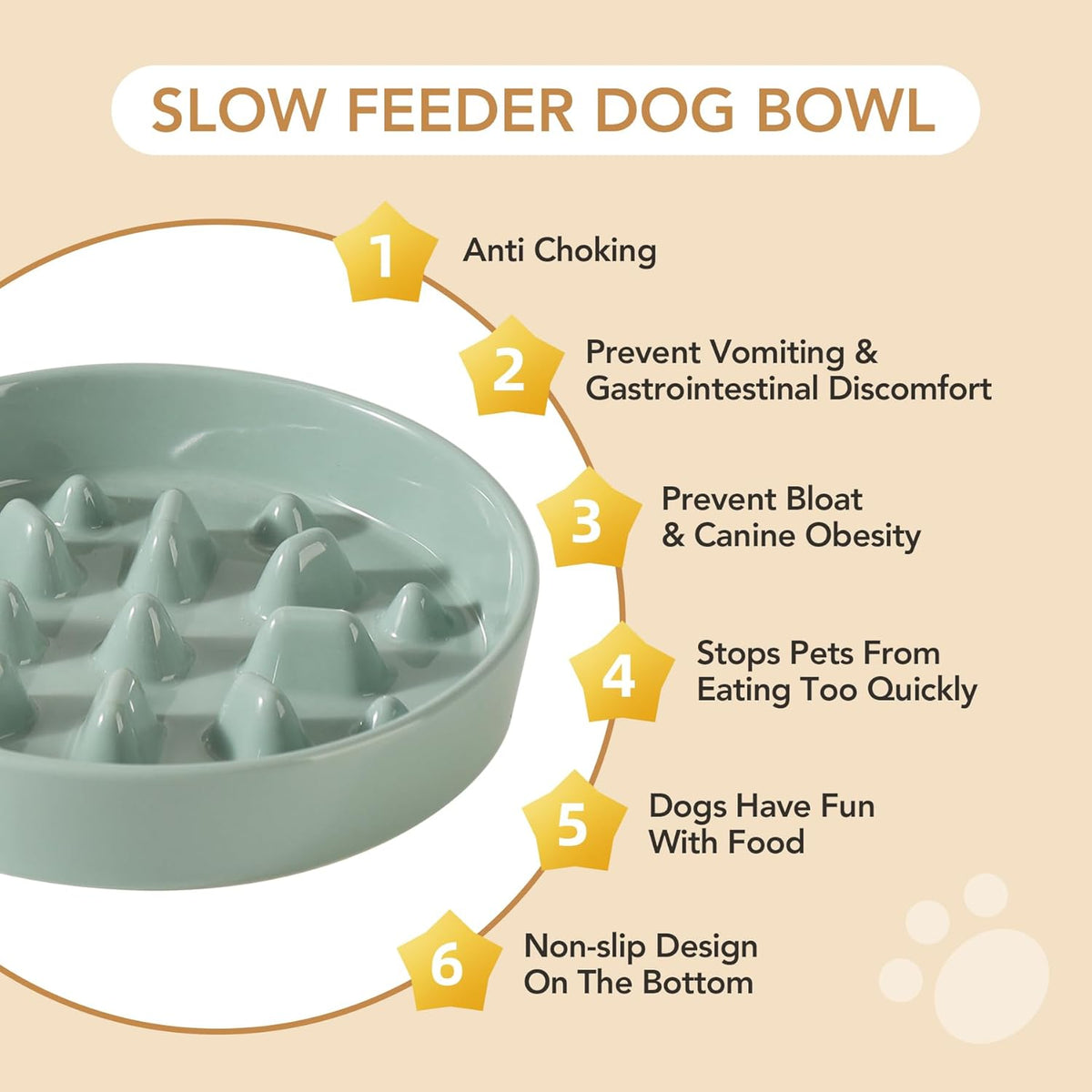 Ceramic 8.2 inch Dog Bowl Slow Feeder, Slow Pet Food Dish for Medium and Large Dog, Stop Bloat