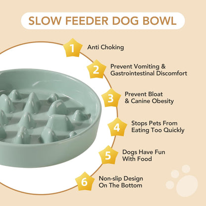 Ceramic 8.2 inch Dog Bowl Slow Feeder, Slow Pet Food Dish for Medium and Large Dog, Stop Bloat