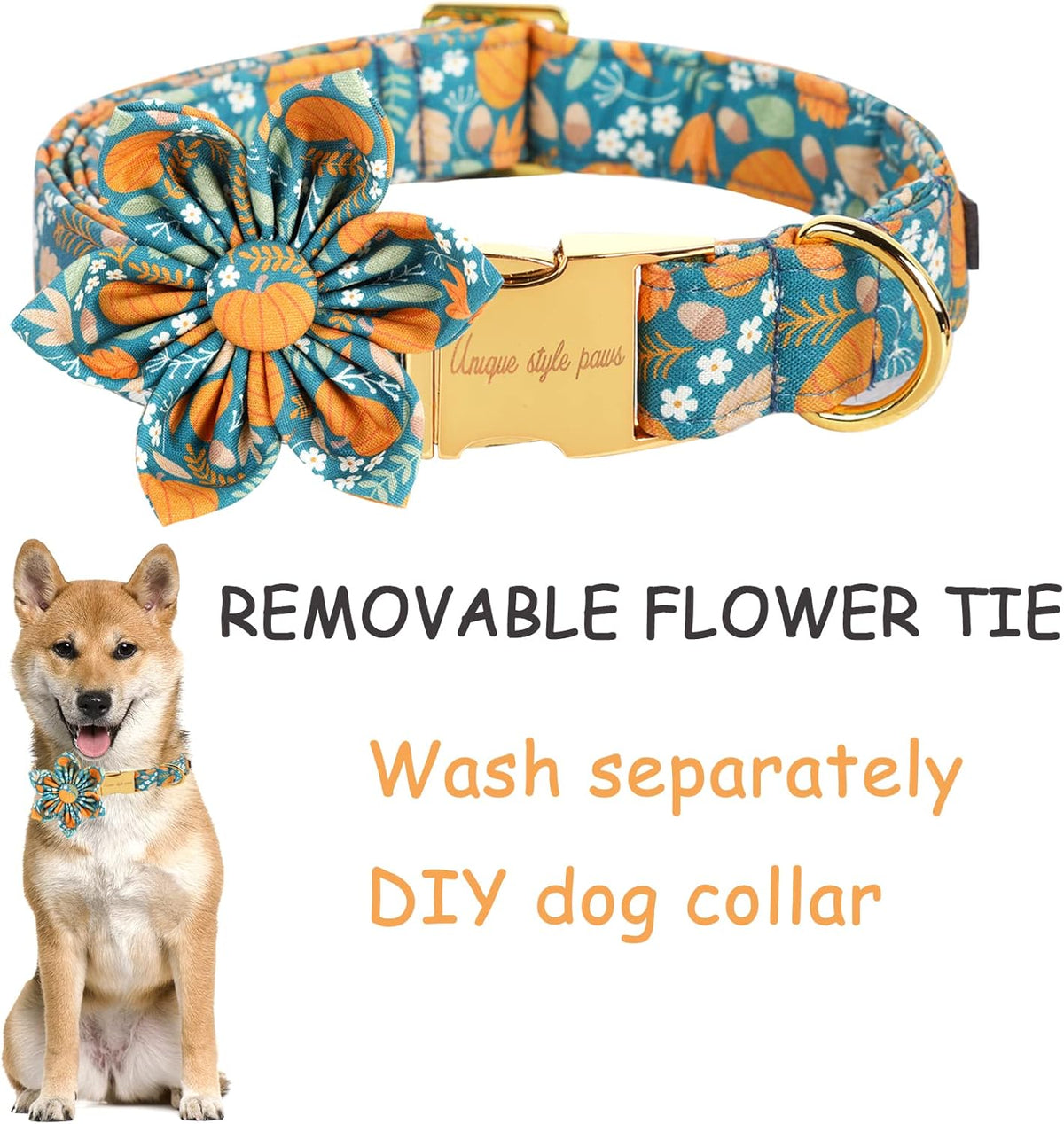 Unique style paws Halloween Dog Collar with Flower Tie Pumpkin Cotton Collar Adjustable Puppy