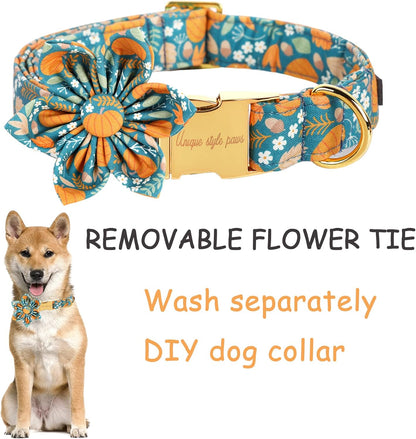 Unique styleUnique Style Paws Halloween Dog Collar with Flower Tie Pumpkin Cotton Collar Adjustable