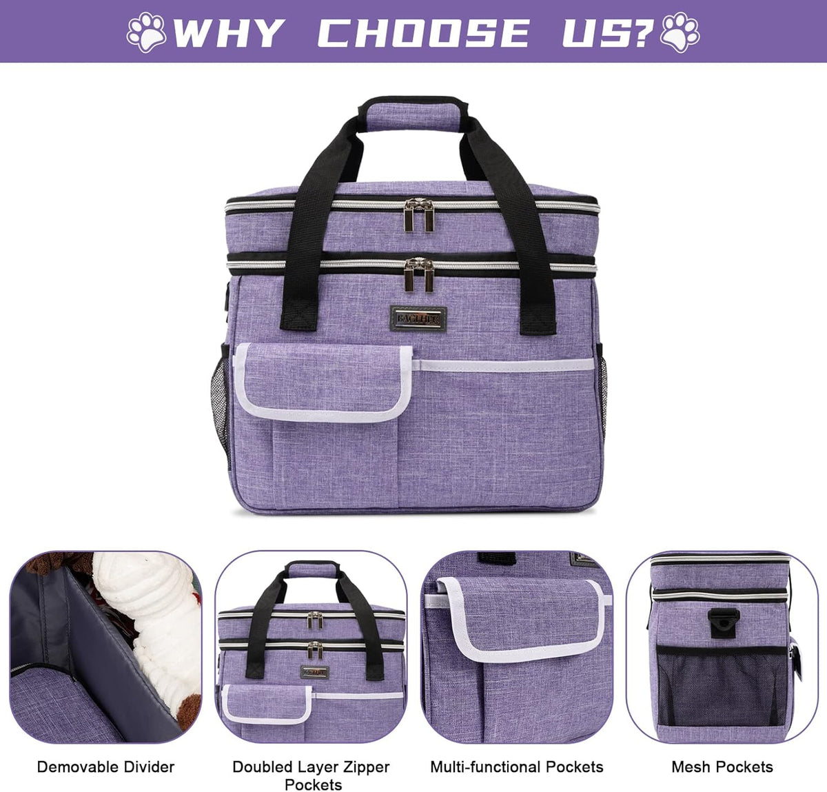 BAGLHER Dog Travel Bag for Supplies - Double-Layer Airline Approved Weekend Pet Travel Organizer