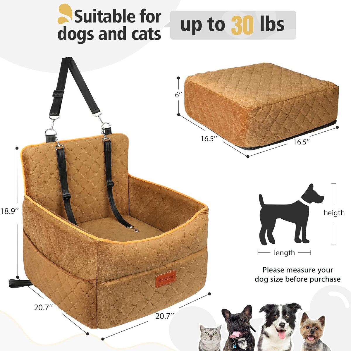 Dog Car Seat for Small Medium Dogs, Memory Foam Dog Booster Seats with Thick Cushion for Dogs Under
