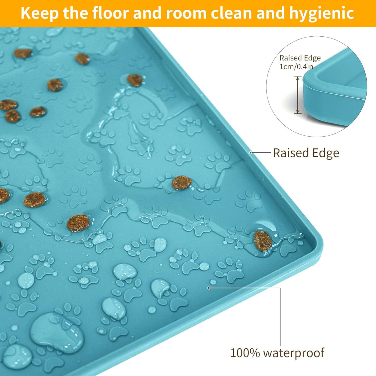 Ptlom Dog Food Mat Anti-Slip Pet Bowl Mats for Food and Water, High-Lips Pet Placemat Prevent Messy