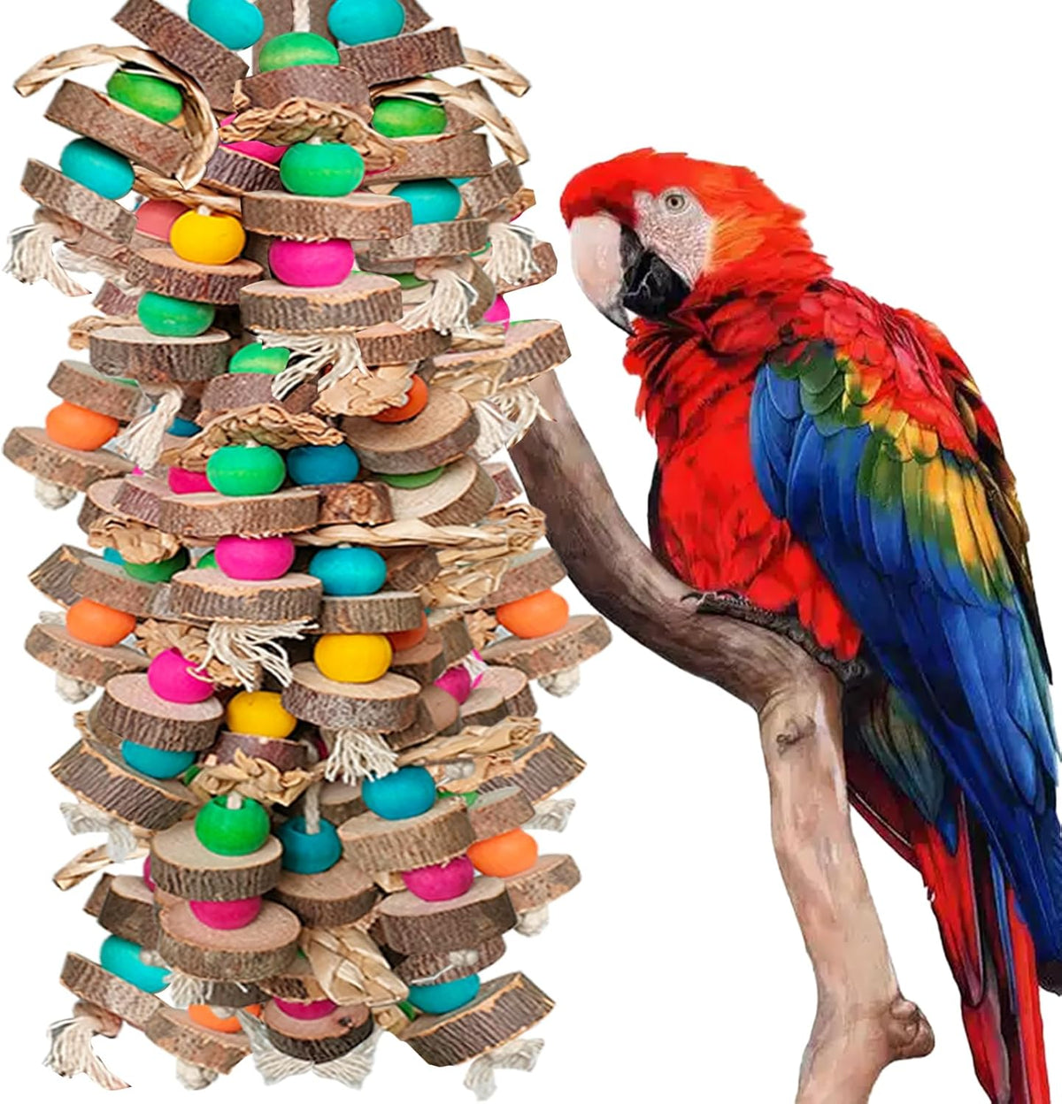 Parrot Toys for Large Birds, Multicolored Wooden Blocks Bird Chewing Toy Parrot Cage Bite Toy or