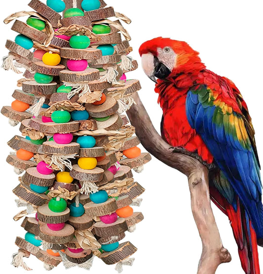 Parrot Toys for Large Birds, Multicolored Wooden Blocks Bird Chewing Toy Parrot Cage Bite Toy or